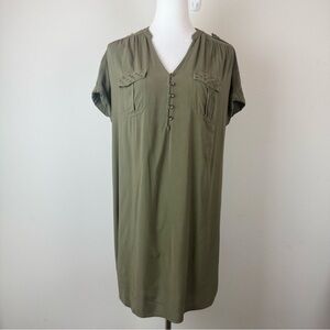 Express Olive Green Short Sleeve Button Front Tunic Dress Size M